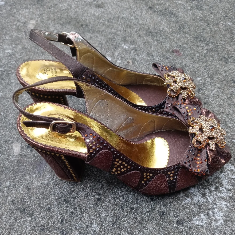 Vintage Andrea Baldini Art Deco Style Shoes 37 Evening Rhinestones